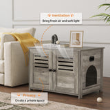 DINZI LVJ Litter Box Enclosure, Cat Litter House with Louvered Doors, Entrance Can Be on Left or Right Side, Spacious Hidden Washroom for Most of Box, Furniture Cabinet, Gray Wash DINZI LVJ