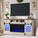 RedLemon Farmhouse Fireplace TV Stand for 85 Inch TV, 32” Tall Highboy Entertainment Center w/36” Electric Fireplace, Modern Media Console w/Drawers Storage for Living Room, Antique White RedLemon