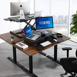 FITUEYES Height Adjustable Standing Desk 32” Wide Sit to Stand Converter Stand Up Desk Tabletop Workstation for Dual Monitor Riser FSD308001WB FITUEYES