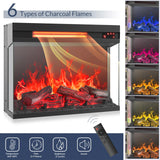 BELLEZE 57" TV Stand with 23" Electric Fireplace Heater with Sound, Entertainment Center for TVs Up to 65", Glass Door Storage Cabinet with 3-Side Glass Display Fireplace for Living Room, Bedroom-Grey BELLEZE