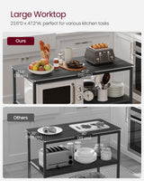 VASAGLE Kitchen Island with 3 Shelves, 47.2 Inches Width Kitchen Shelf with Large Worktop, Stable Steel Structure, Industrial, Easy to Assemble, Ebonised Oak and Black UKKI001B42 VASAGLE