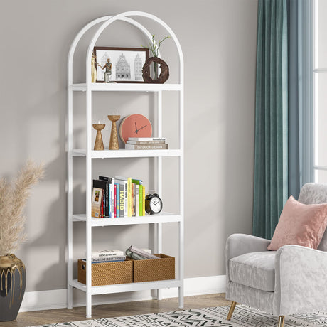 Tribesigns 4-Tier Open Bookshelf, 70.8" Industrial Wood Bookcase Storage Shelves with Metal Frame, Freestanding Display Rack Tall Shelving Unit for Office, Bedroom, Living Room (White, 1PC) Tribesigns