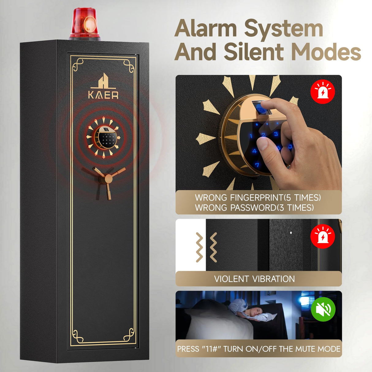 KAER 20 Biometric Gun Safe, Wider and Deeper Fingerprint Gun Safes for Rifle and Pistols, Large Quick Access Heavy-Duty Gun Cabinet for Firearm Ammo with Removable Shelf & Gun Rack, Assembled KAER