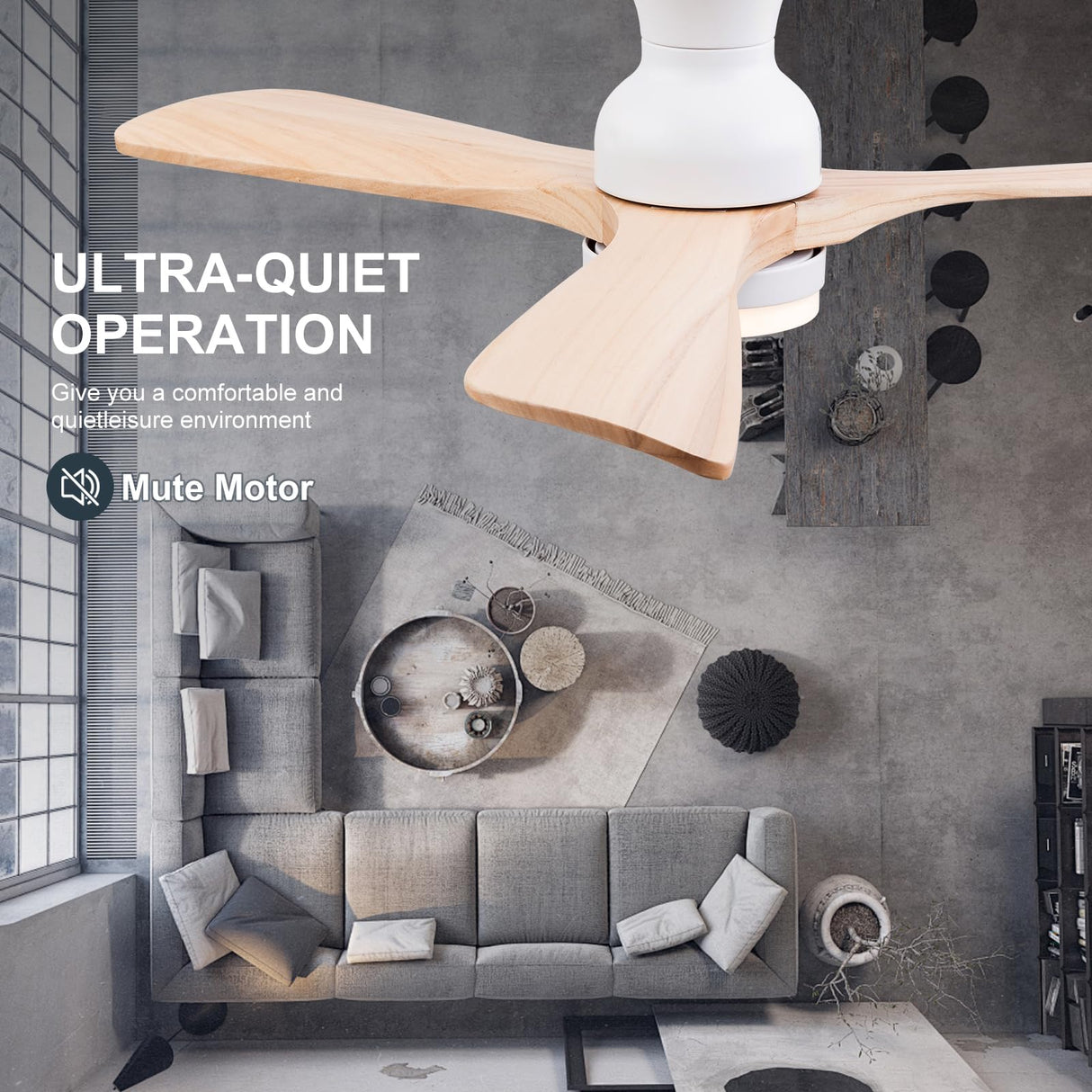 XBIBI 42 Inch Low Profile Ceiling Fan with Light and Remote, 6 Speeds DC Motor Flush Mount Ceiling Fan, 3 Color Temperatures Wood Hugger Ceiling Fans with Lights, Indoor Outdoor Ceiling Fans XBIBI