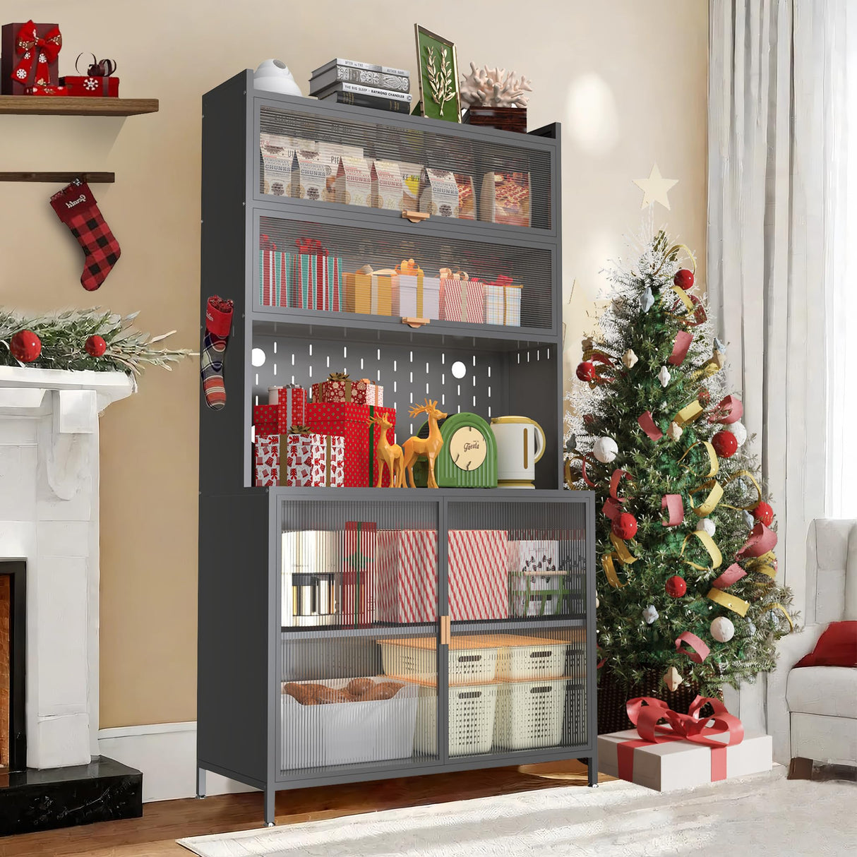 Nobilsteel 73‘’ Tall Kitchen Pantry Storage Cabinet, Metal Pantry Cabinet with Microwave Shelf and Door, Anti-Tip Design Hutch for Kitchen, Dining Room, Living Room Nobilsteel