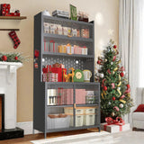 Nobilsteel 73‘’ Tall Kitchen Pantry Storage Cabinet, Metal Pantry Cabinet with Microwave Shelf and Door, Anti-Tip Design Hutch for Kitchen, Dining Room, Living Room Nobilsteel