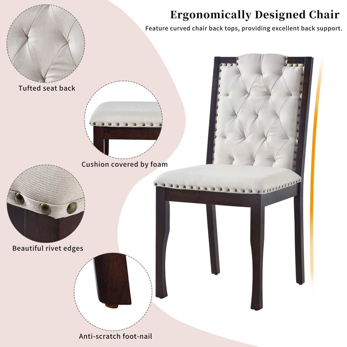 Merax 6-Piece Solid Wood Dining Table Set, Modern Elegant 60" Rectangular with 4 High-Back Tufted Upholstered Chairs + 1 Bench for Kitchen Room, Espresso Merax