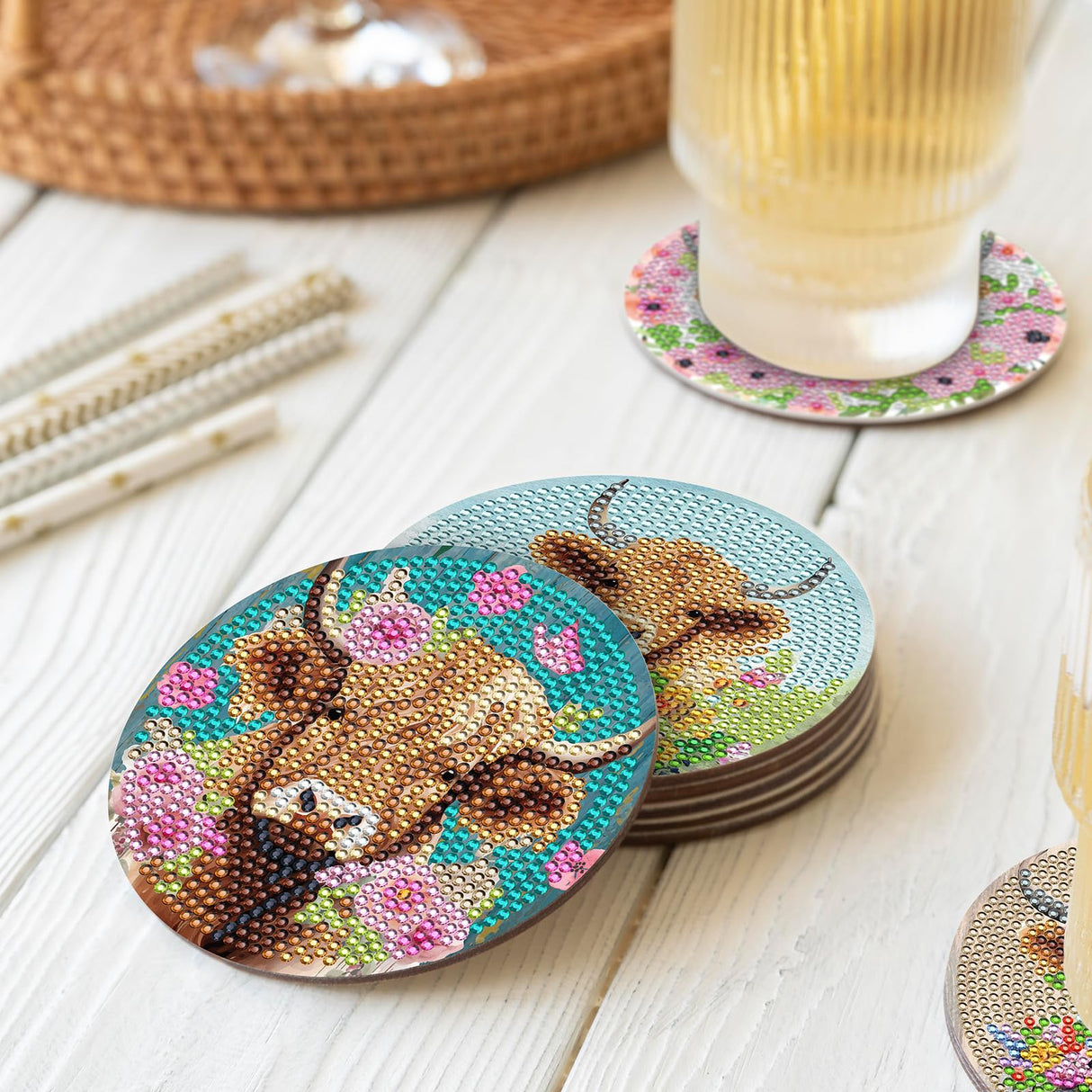 Sitsink Highland Cow Diamond Painting - 8 Pcs Highland Cow Lover Diamond Painting Coaster Kits for Adults, DIY Coasters Diamond Painting Kits Highland Cattle, Diamond Painting Coaster Kits with Holder Sitsink