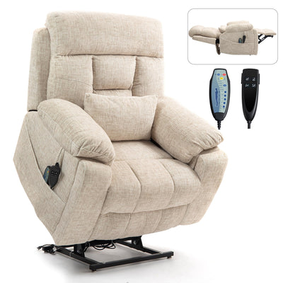 WakeZero Lay Flat Power Electric Lift Recliner Chair Sofa for Elderly Seniors Adults with Heat Massage,Dual Motors, Infinite Position, Side Pockets,USB,Type-C Ports Cup Holders，White