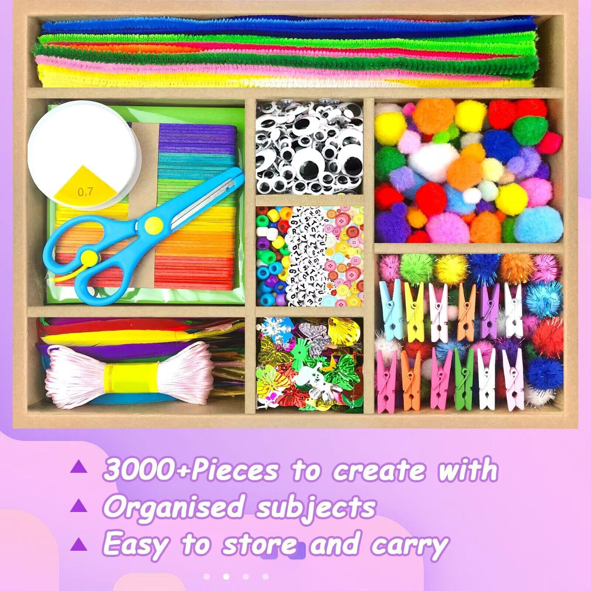 3000Pcs DIY Arts and Crafts Supplies Kit for Kids - Kids Craft Kits Art Supplies Material Set with Pipe Cleaner All in 1 Crafts for Kids Activity Gifts Toys for Girls Boys Age 4-6, 6-8, 8-12 years VLUSSO