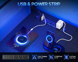 MOTPK L Shaped Gaming Desk with Shelf & 4 Drawers, 43" Reversible Computer Desk with LED Light, Home Office Table with Hutch and Hook, Black MOTPK