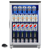 Weili 20 Inch Built in Beverage Refrigerator with Lock, Under Counter or Freestanding 120 Can Soda Beer Drink Cooler Fridge with Stainless Steel and Glass Door Weili