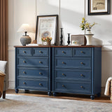 RWYHG Farmhouse 5 Drawer Dresser for Bedroom, 35.5" Tall Small Dressers & Chest of Drawers, Rustic Wood Dresser with Roman Column, Storage Organizer for Living Room, Hallway, Closet (Blue) RWYHG