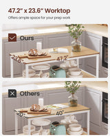 VASAGLE Kitchen Island with 3 Shelves, 47.2 Inches Width Kitchen Shelf with Large Worktop, Stable Steel Structure, Industrial, Easy to Assemble, Oak Color and White UKKI001W09 VASAGLE