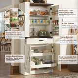 71" Tall Kitchen Pantry Cabinet with 3 Drawers, Farmhouse Storage Cabinet with 6 Barn Door Shelves,with Load-Bearing Steel Pipe and Adjustable Shelves,Pantry Organizer for Kitchen,Living Room(White) jiteentarou