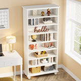 Tribesigns 69-Inch LED Bookcase with 9-Tiers and Solid Wood Legs in White Tribesigns