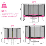SKOK Trampoline 12FT Trampolines with Enclosure Net, 400LBS Outdoor Trampolines for Kids -ASTM Approved Pink Trampoline for Children and Adults with Jump Mat,Cover & Ladder SKOK