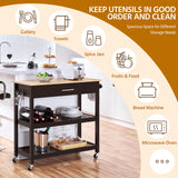 Yaheetech Kitchen Island Cart on Wheels with Bamboo Tabletop, 3-Tier Rolling Kitchen Island Microwave Cart with Drawer, Detachable Towel, 3 Hooks, 17″D × 37.5″W, Espresso Yaheetech