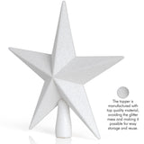 Ornativity Glitter Star Tree Topper - Christmas Decorative Xmas Holiday Bethlehem Star Trees Toppers Ornament Decor (White) 8" Ornativity