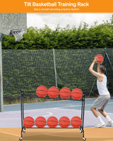 EXTCCT Tilt Basketball Rack Ball Storage Holder - Tilt Basketball Shooting Training Rack, Garage Sports Equipment Organizer, Outdoor and Indoor Rolling Balls Cart with Wheels EXTCCT