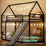 Lodoba Twin Over Twin Low Bunk Bed with Convertible Slide, Bunk Bed for Kids,Montessori Floor Bunk Bed Frame with Full-Length Guardrail,Floor bunk Bed for Boys Girls Teens,Light Black Lodoba