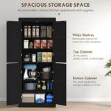 HOMCOM 72.5" Freestanding Kitchen Pantry Cabinet, Tall Storage Cabinet with 4 Doors and 2 Adjustable Shelves for Dining Room, Black Wood Grain HOMCOM