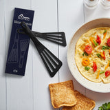 HOTEC Heat Resistant Silicone Slotted Fish Turner Spatula Set, Flipper Cooking Spatulas, for Non Stick Cookware Dishwasher Safe, Black HOTEC