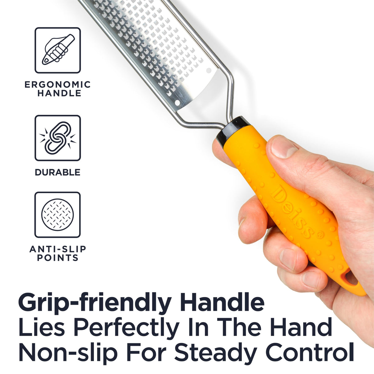 Deiss PRO Lemon Zester & Heavy Duty Cheese Grater & Vegetable Grater — Parmesan Cheese Lemon, Garlic, Nutmeg, Chocolate, Fruits, Vegetables, Ginger Grater - Cheese Shredder & Stainless Steel Grater Deiss