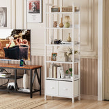 Furologee White 6 Tier Bookshelf with Drawers, Tall 71" Bookcase with Shelves, Modern Wood and Metal Bookshelves Storage Organizer, Display Free Standing Shelf Unit for Bedroom, Living Room, Office Furologee