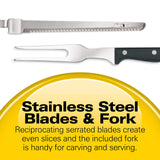 Hamilton Beach Electric Knife Set for Carving Meats, Poultry, Bread, Crafting Foam & More, Reciprocating Serrated Stainless Steel Blades, Ergonomic Design Storage Case + Fork Included, 5Ft Cord, White Hamilton Beach