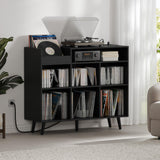 Cozy Castle Record Player Stand, Turntable Shelf with Vinyl Storage up to 500 Albums, Vinyl Record Player Shelf with Power Outlet Sideboard Buffet Cabinet with Storage Accent Cabinet, Black Cozy Castle