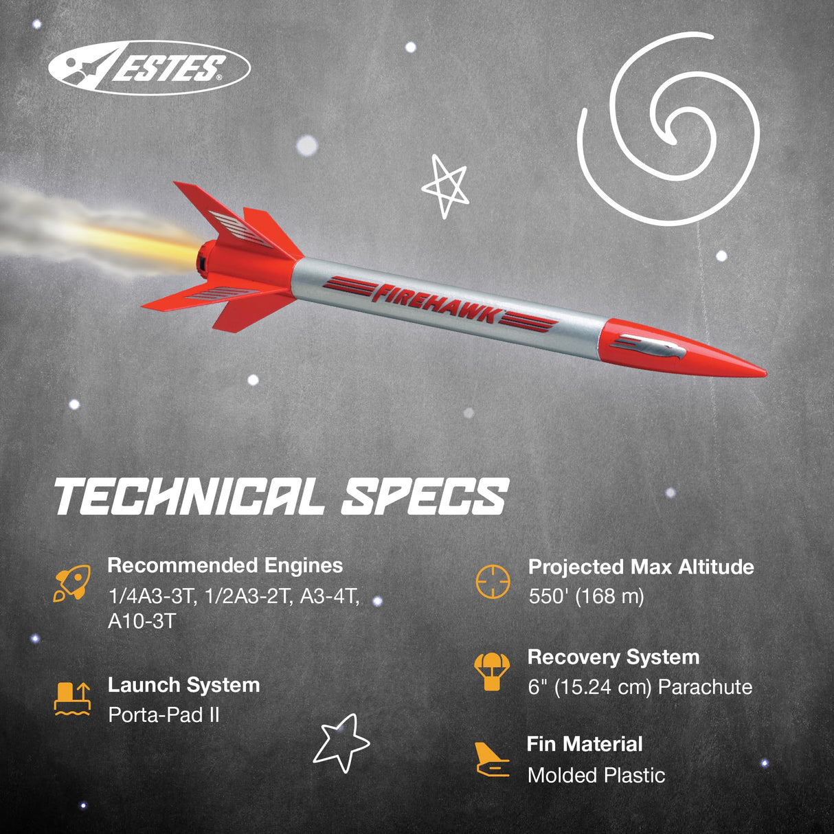 Estes 804 Firehawk Rocket-Building Kit, Beginner Flying-Rocket-Model Kit for Ages 10+ Estes