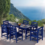 VINGLI 7-Piece Outdoor Patio Dining Set, HDPE All-Weather Rectangular Table with Umbrella Hole & 6 Patio Dining Chairs, Durable Patio Furniture for Backyard, Garden, Pool (Navy Blue, 7 Piece) VINGLI