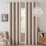 MIULEE 100% Blackout Linen Textured Curtains for Bedroom Solid Thermal Insulated Natural Beige Grommet Room Darkening Curtains & Drapes Luxury Decor for Living Room Nursery 52 x 84 Inch (2 Panels) MIULEE