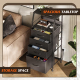 WLIVE Night Stand Set of 2 with Charger Station, Nightstand Sets with LED Light and 4 Storage Drawers, Tall Dressers for Bedroom, Bedside Tables with Fabric Bins, Wood Shelf, Metal Frame, Black WLIVE