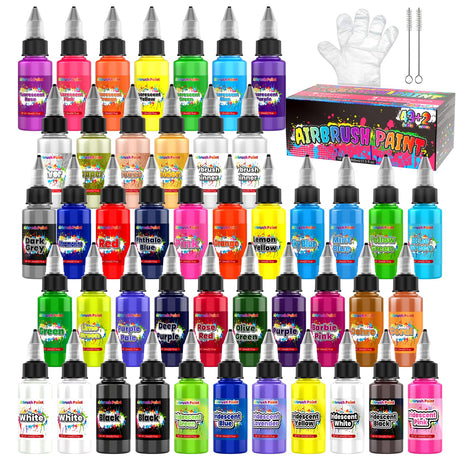 Airbrush Paint - 43 Colors Air Brush Paint Set with 2 Thinners, Ready to Spray Acrylic Pigments for Paintings, Water-Based Acrylic Dye for Metal, Plastic, Canvas, Wood, Leather, Shoes - 20ml/Bottle ART Hoom