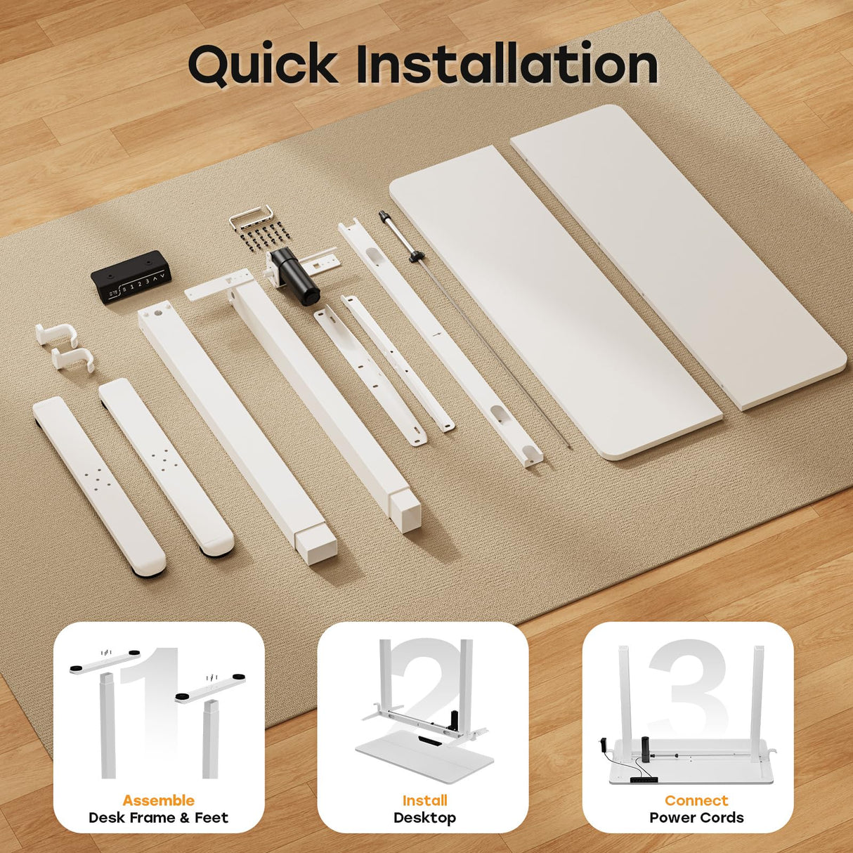 JYLH JOYSEEKER Small Standing Desk, 35" ×20" Electric White Standing Desk, Height Adjustable Compact Sit Stand Desk with Splice Board, Home Office Desk with 2 Hooks JYLH JOYSEEKER