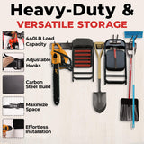 NINE FORTY Garage Tool Organizer Wall Mount - 49.5 Inches, 16" Stud Spacing, 440 LBS. Sturdy Rubber Coated Garden Tool Organizer and Storage Rack with Adjustable Hooks NINE FORTY