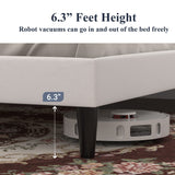 Allewie Full Size Platform Bed Frame, Adjustable Faux Leather Headboard with Diamond Stitch and Button Tufted, Sturdy Wood Slats, Easy-Assembly, No Box Spring Needed, Off-White Allewie