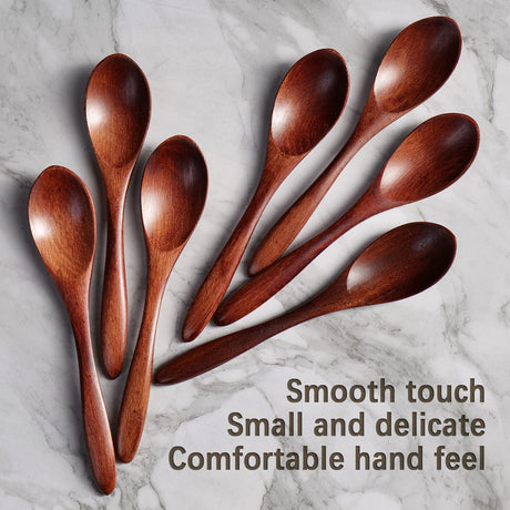 Hefild 7 PCS Small Wooden Spoons, 5.8 Inch Honey Spoons for Tea, Hardwood Wooden Honey Teaspoon for Coffee, Little Tiny Wood Spoons, Bamboo Table Spoon for stirring, Wooden Spoons for Utensils Set Hefild