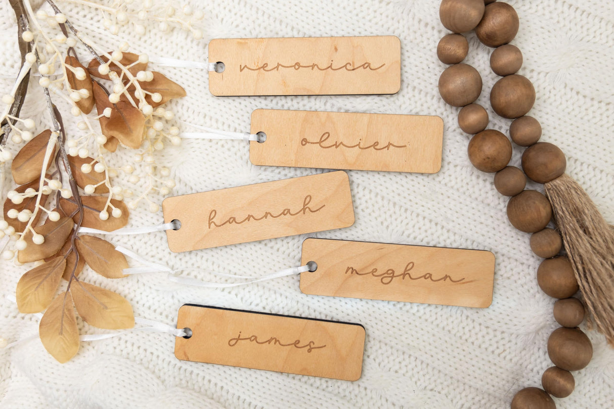 Small Christmas Stocking Tags | Engraved Stocking Name Tags | Personalized Stocking Tags | Family Name Tags Wooden | Stocking Gift Tag WoodArtSupply
