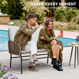 YITAHOME Patio Loveseat Wicker Outdoor Furniture, All Weather Rattan Conversation Loveseat for Backyard, Balcony and Deck with Soft Cushions, Light Brown+Beige YITAHOME