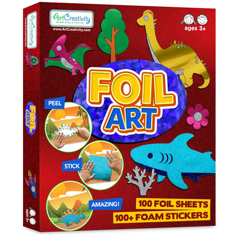 ArtCreativity Foil Art Kit for Kids - 220 Piece Crafts Set - 90 Foil Sheets, 10 Backgrounds, 100 Foam Stickers, 20 Googly Eyes - Mess-Free Foil Fun Art for Kids, Boys and Girls Ages 4, 6, 8, 10, 12 ArtCreativity