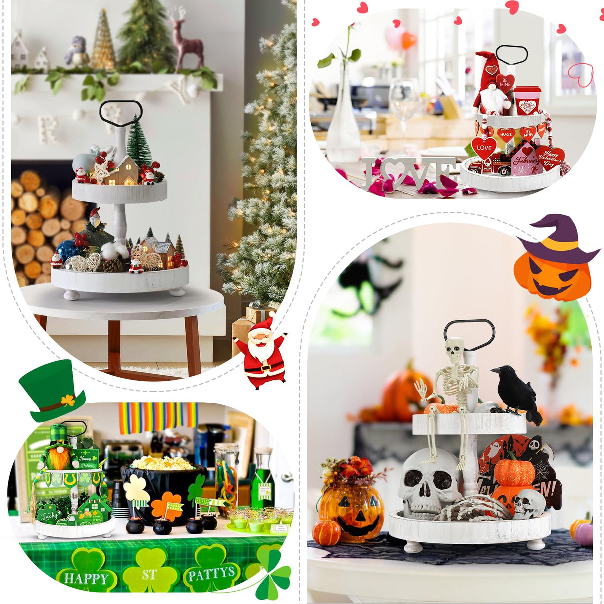 2 Tiered Tray Stand Decor, Wooden 13 Inch Tiered Tray Decor for Farmhouse, Kitchen, Coffee Bar, Home, Suit for Halloween, Fall Thanksgiving, Christmas, New Year BAIVV