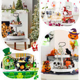 2 Tiered Tray Stand Decor, Wooden 13 Inch Tiered Tray Decor for Farmhouse, Kitchen, Coffee Bar, Home, Suit for Halloween, Fall Thanksgiving, Christmas, New Year BAIVV