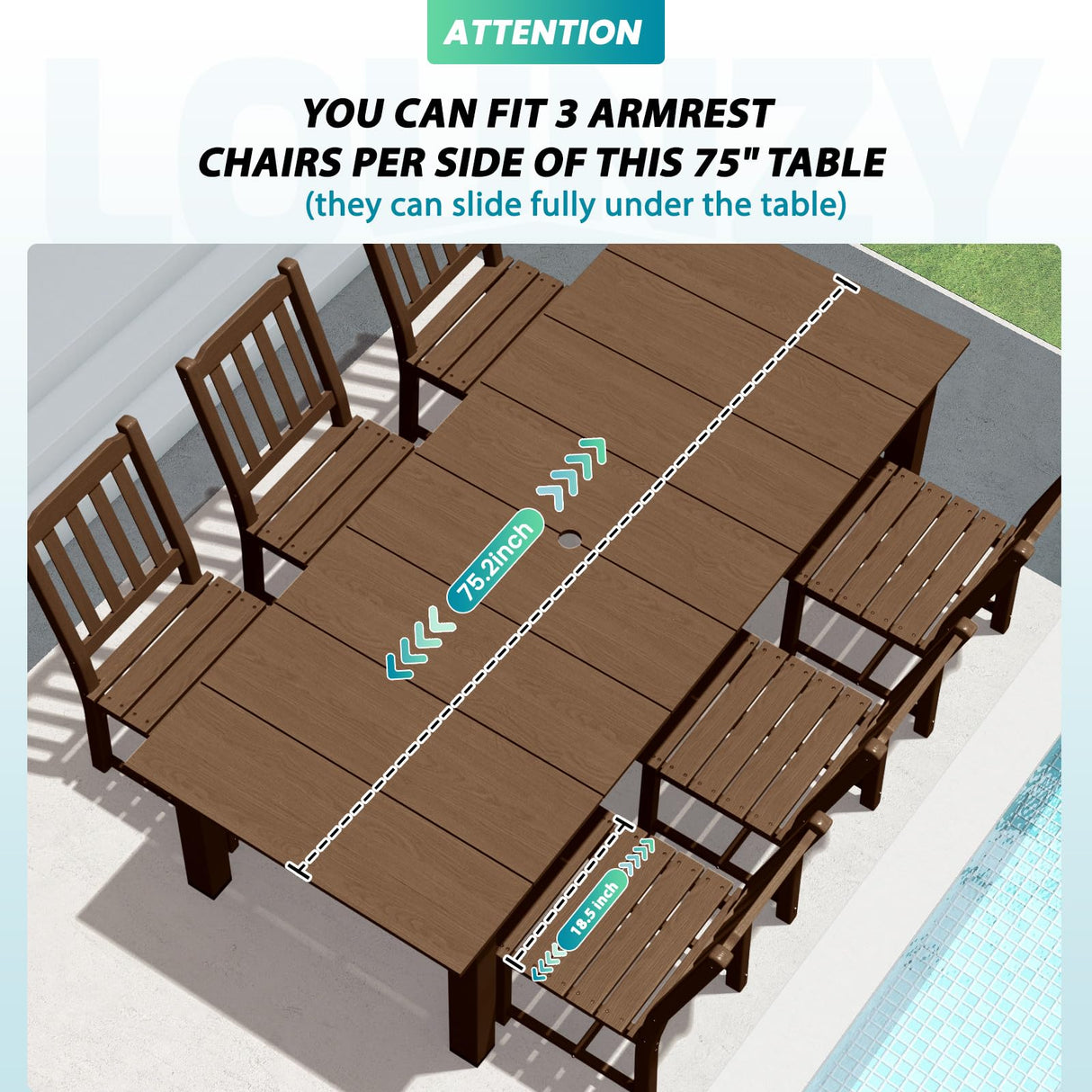 LOUNZY 9 Pieces Patio Dining Sets, Outdoor HDPE Furniture Set for 8 w/ 2" Hole Cut-Out Dining Table with 8 Patio Chairs(2 W/Armrest, 6 w/o Armrest), Brown LOUNZY