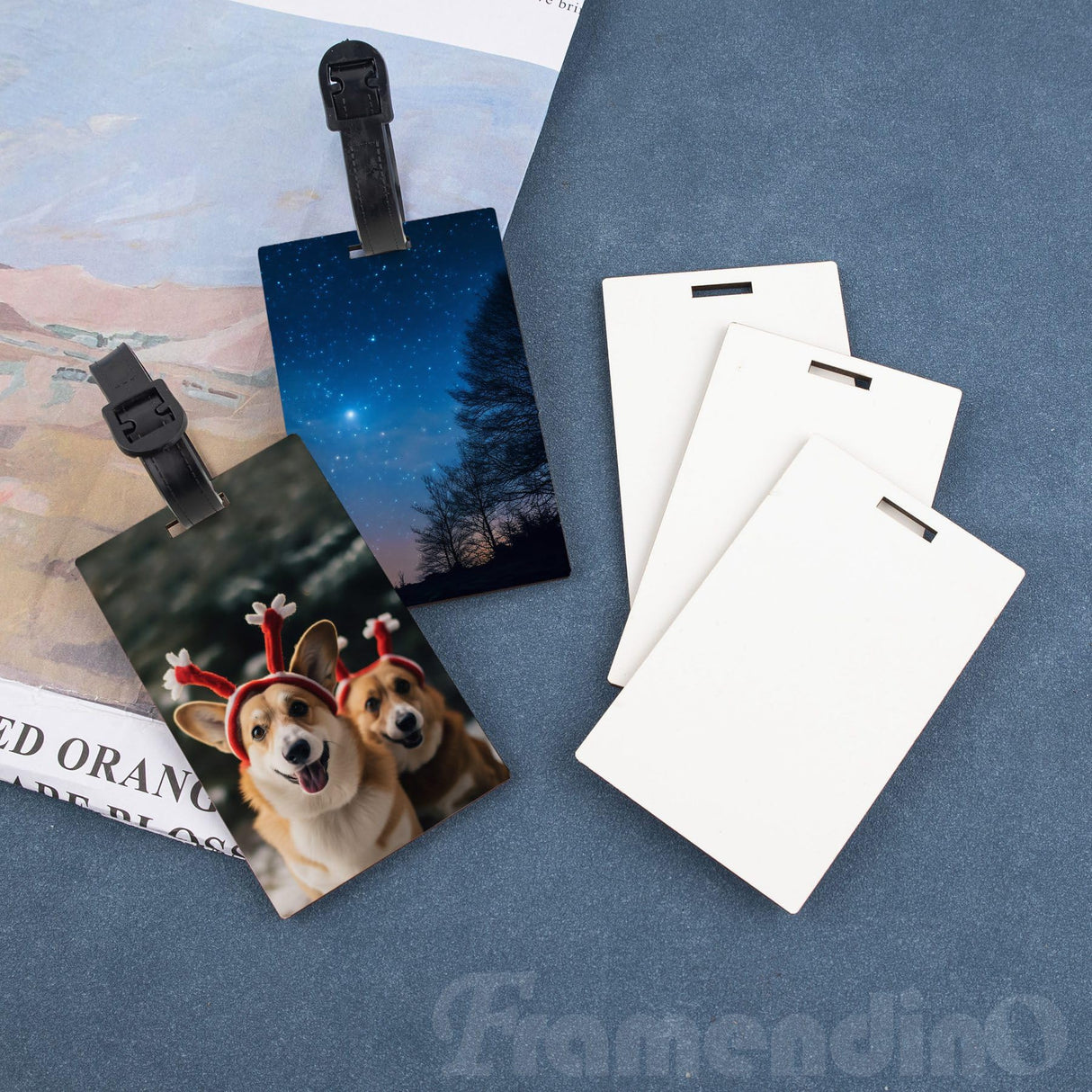 Framendino, 30 Pack Rectangular Sublimation Luggage Tag Blanks Travel Bag Tags with Double Sided Strap Framendino