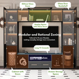 Mekminop 4-Piece Wall Unit TV Stand with LED Lights for TVs up to 70", Large Entertainment Center with Bookshelves & Bridge, Modern TV Console for Living Room, Black Mekminop