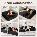 Trygoal L-Shape Cloud Sectional Sofa, 104” Modern Modular Boneless Couch with Right Chaise Lounge, Compressed Floor Sofa with 5 Pillows & Deep Seat, Rain Drop Velvet Couch for Living Room, Black Trygoal