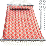 13FT Double Hammock With Spreader Bars - 600 lbs Capacity, Detachable Pillow, Heavy Duty Hanging Tree Design for Outside, Patio, Garden, Backyard, Beach, and Poolside OLALACOZY